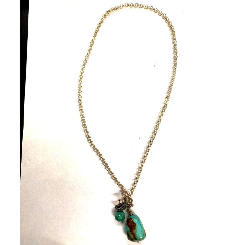 Vintage Shube's Dakota West Sterling Silver Necklace Turquoise Stone Bear Charm